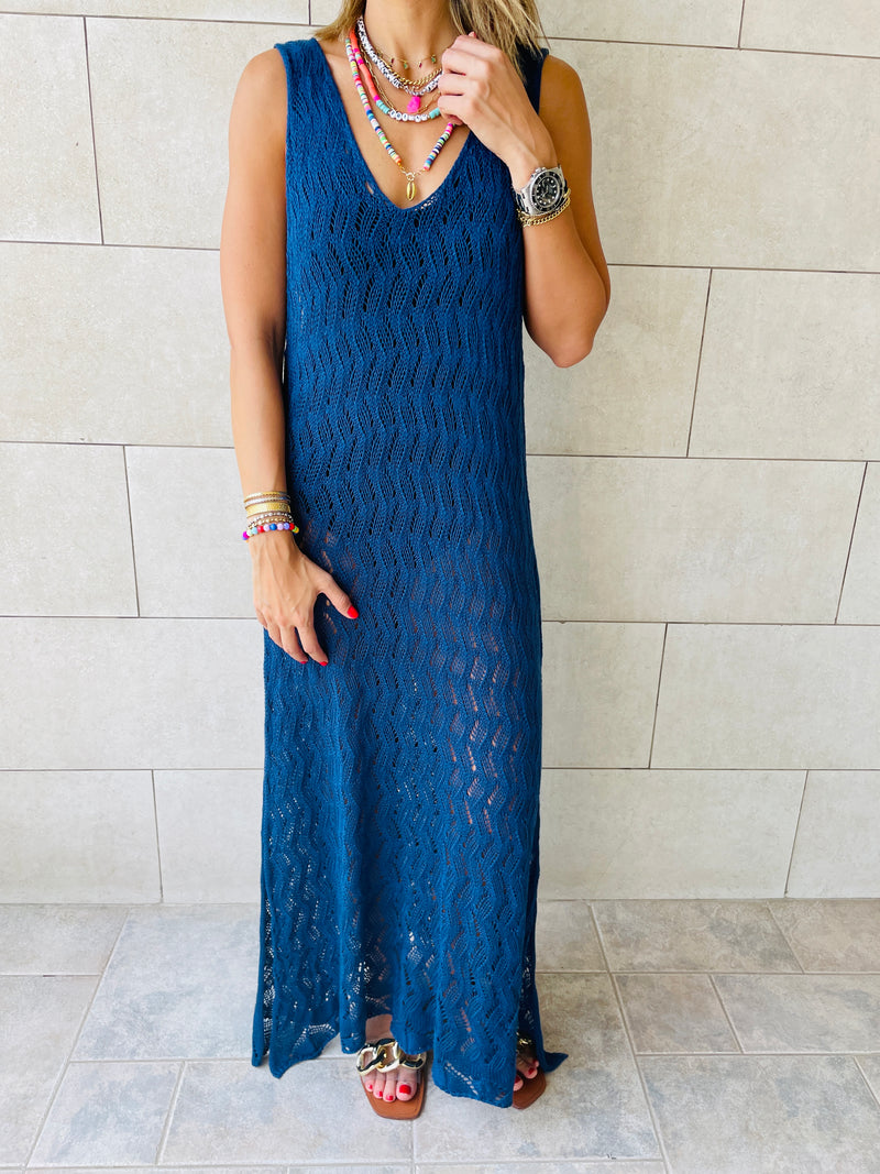 Navy best sale crochet dress