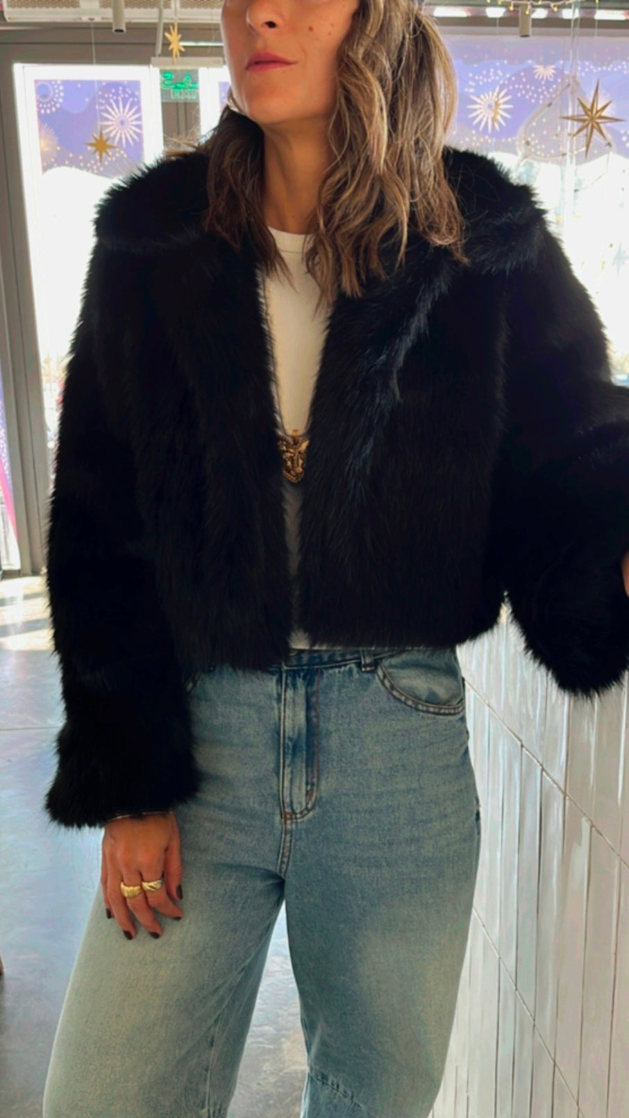 Black Faux Fur Cropped Jacket