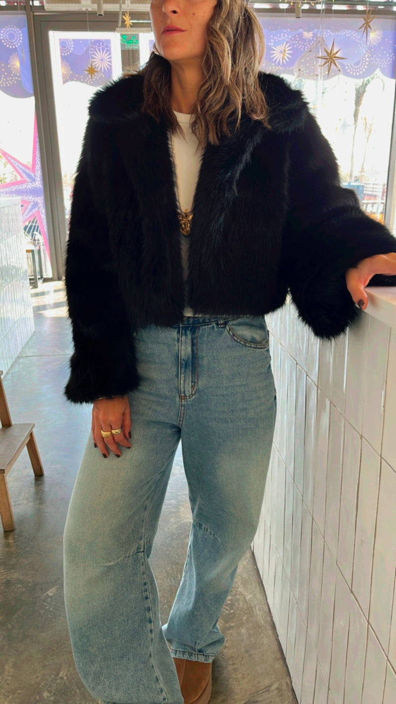 Black Faux Fur Cropped Jacket