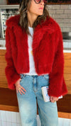 Red Faux Fur Cropped Jacket