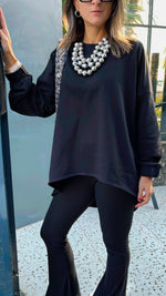 Black Cotton High Low Sweater