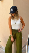 Olive Elastic Boho Pants