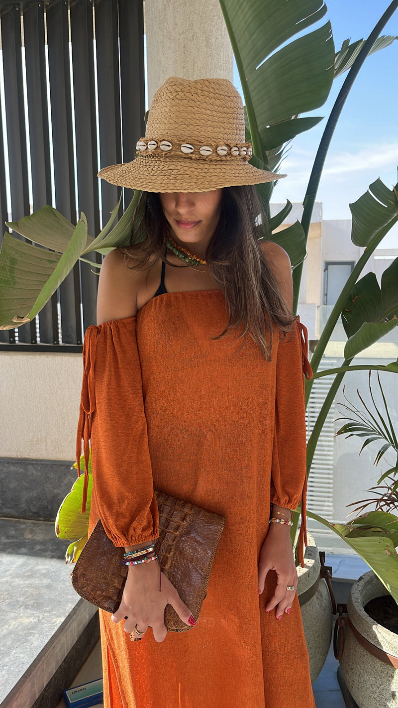 Rust Glowing And Flowing Off Shoulder Coverup