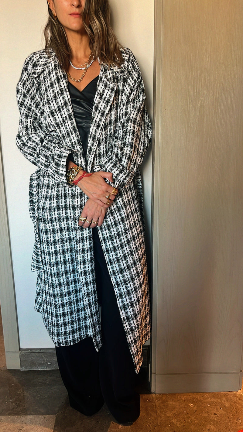 Tweed Checkered Longline Coat