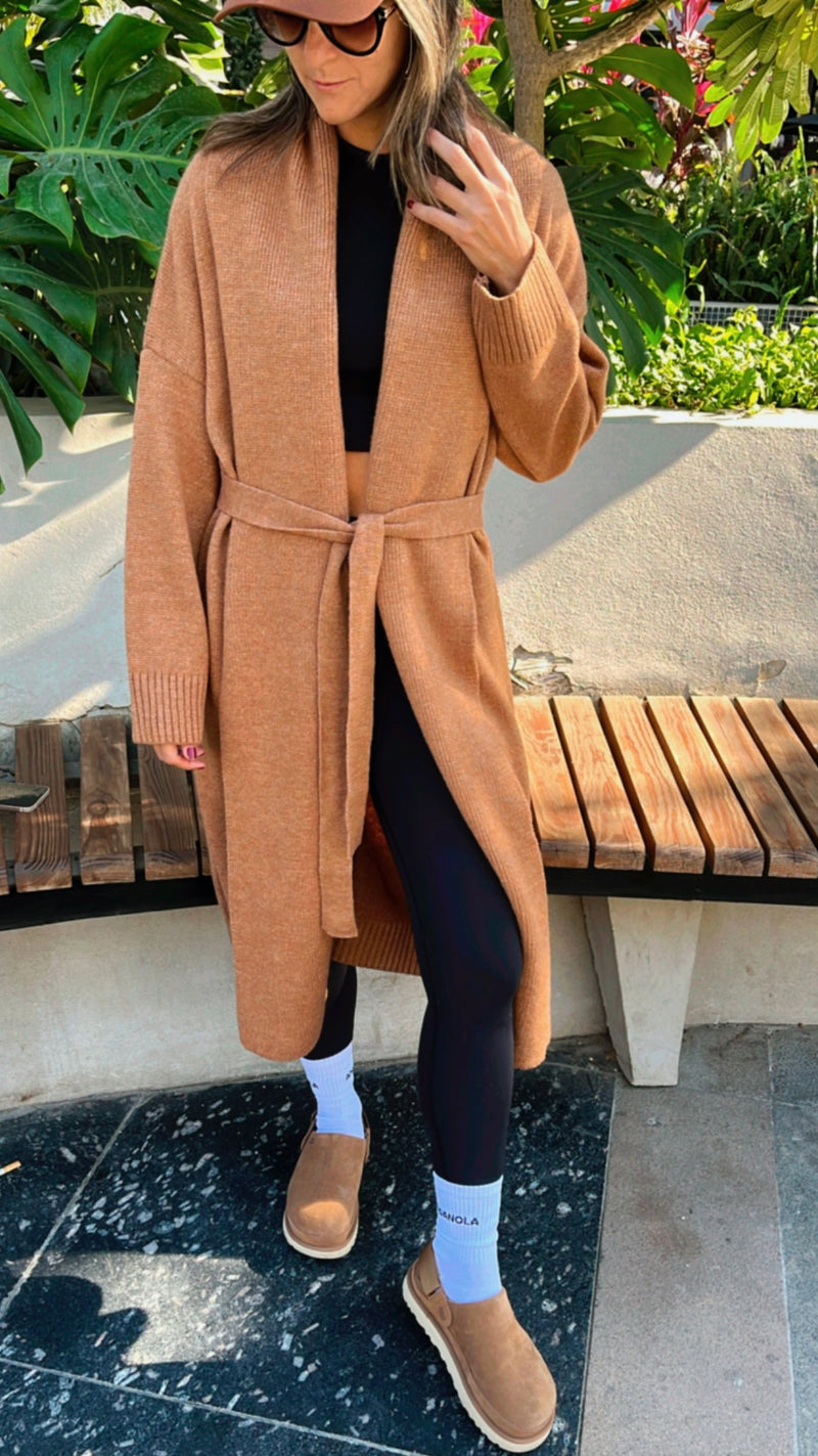 Camel Knitted Maxi Cardigan