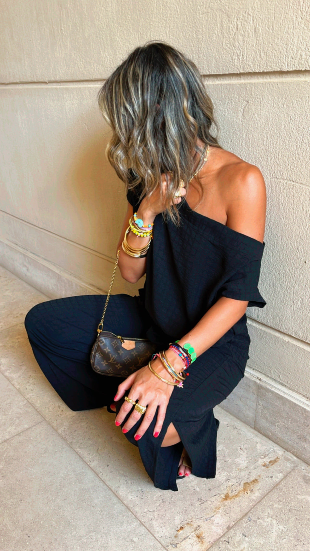 Black Off Shoulder Belted Jumpsuit