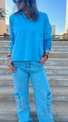 Baby Blue Loose Collard Knit