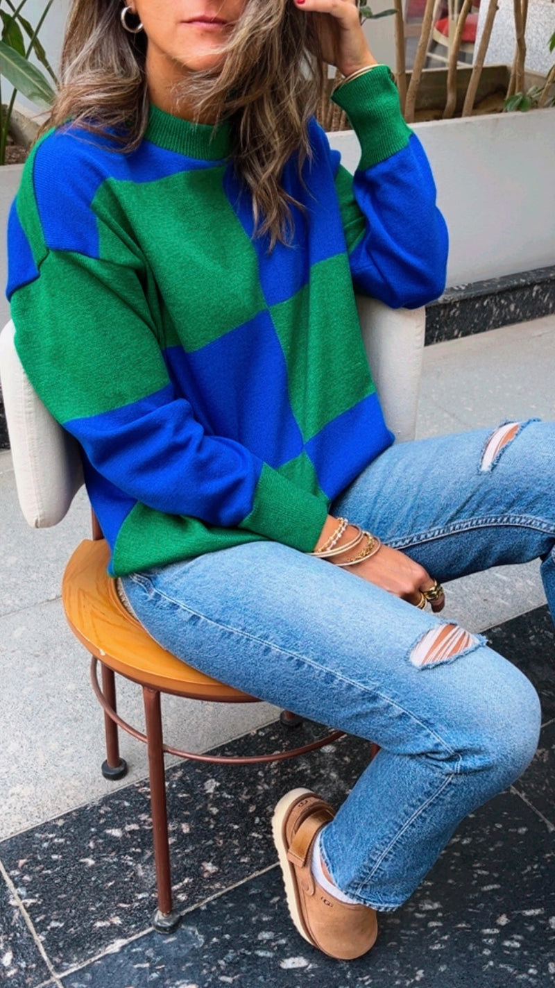 PREORDER Blue & Green Checkmate Knit