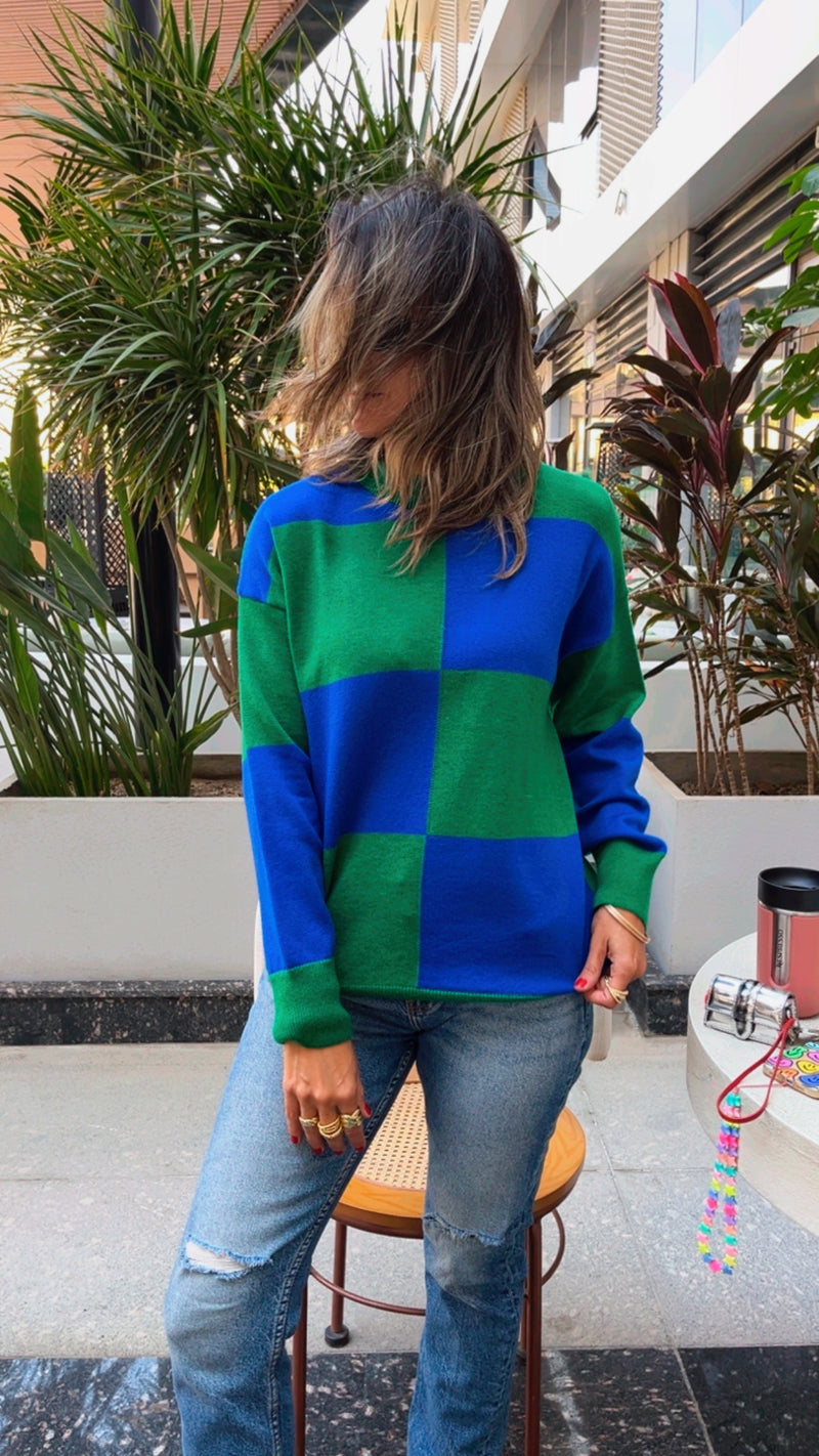 PREORDER Blue & Green Checkmate Knit