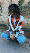 Orange Belted Fringe Hobo Knit Cardi