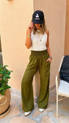 Olive Elastic Boho Pants