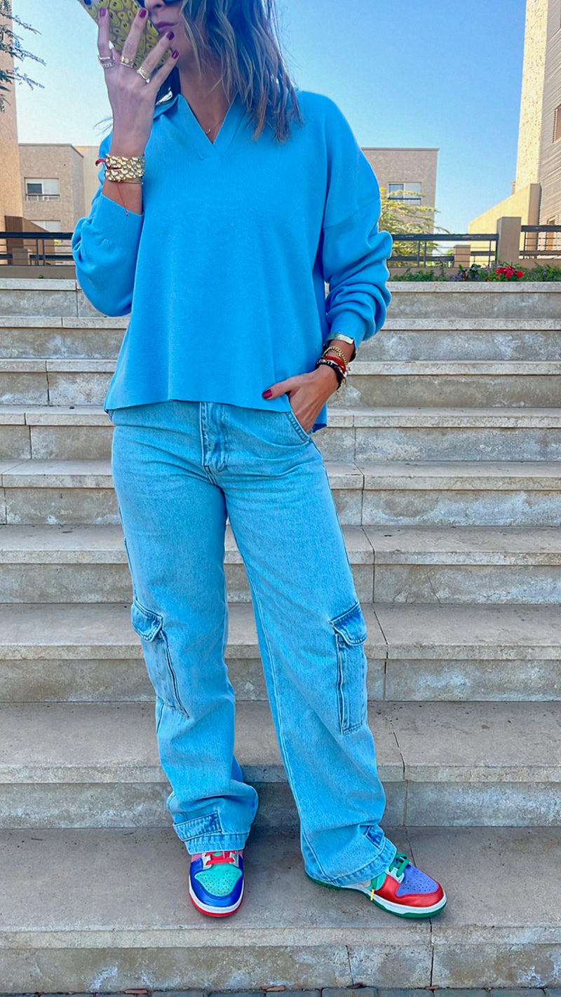 Baby Blue Loose Collard Knit