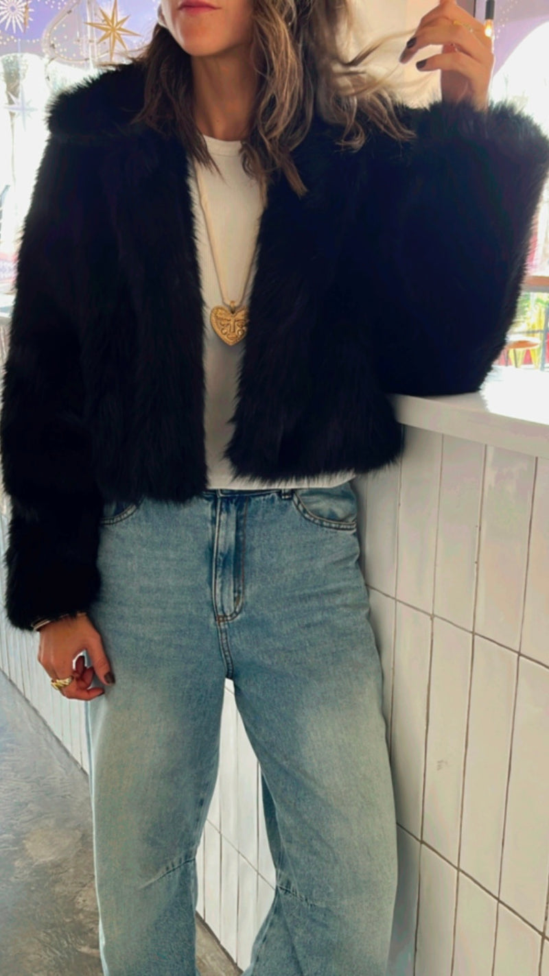 Black Faux Fur Cropped Jacket