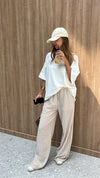 Beige Simple Times Striped Pants