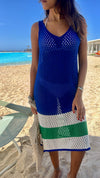 Blue Colorblock Trim Crochet Coverup