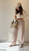 Beige Criss cross Soft Suit Pants