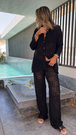 Black Vacation Check Crochet Shirt Set