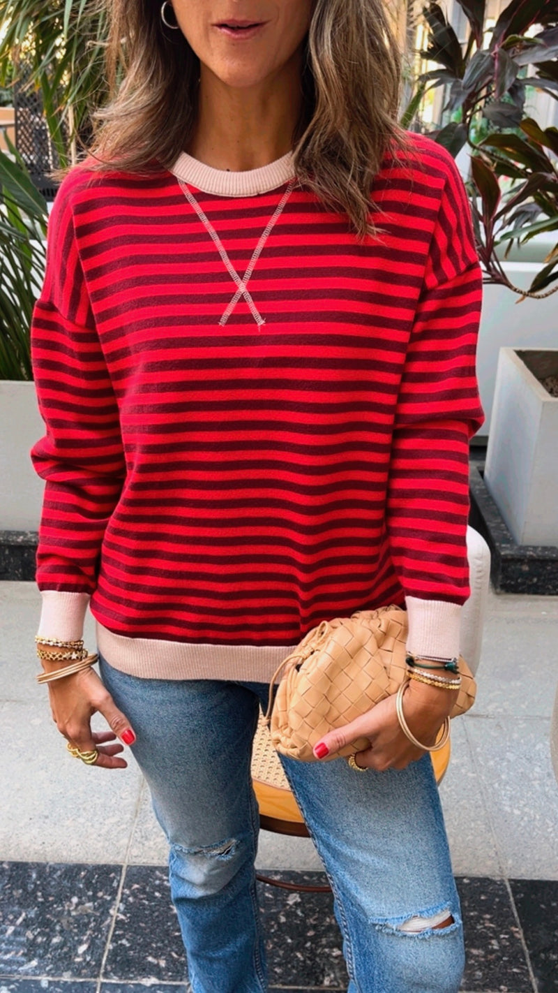 PREORDER Red Scarlet Striped Knit