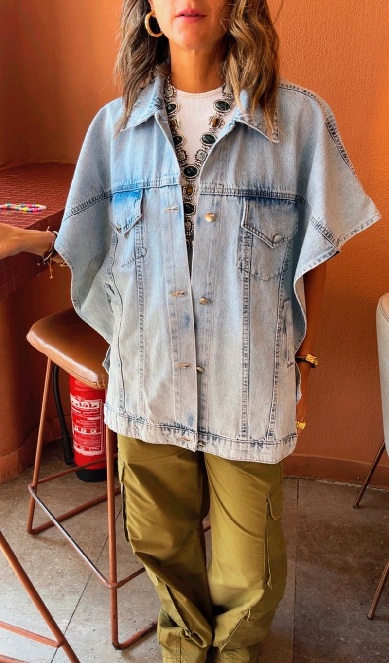 Light Blue Frillu Icon Denim Vest