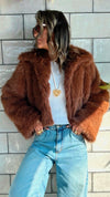 Camel Faux Fur Cropped Jacket