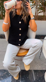 PREORDER Black Golden Button Knit Vest