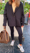 Black Belted Quilted Blazer Jacket