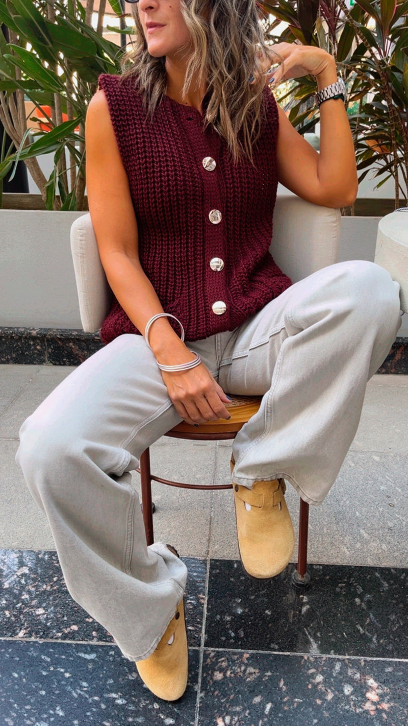 PREORDER Burgundy Golden Button Knit Vest