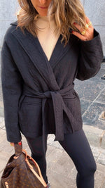 Black Belted Quilted Blazer Jacket