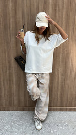 Beige Simple Times Striped Pants