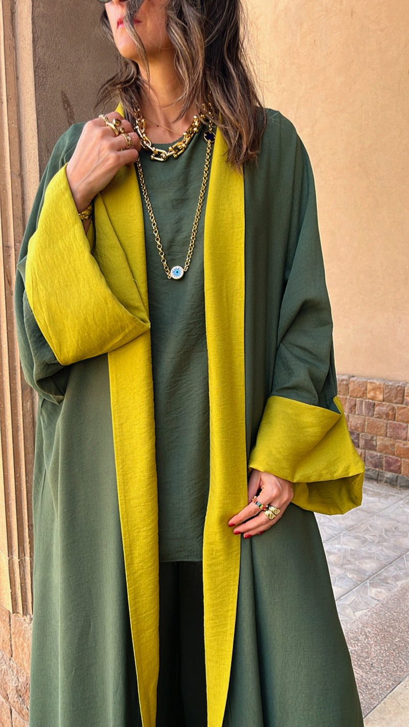 Mustard Border Color Kimono