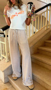 Beige Simple Times Striped Pants