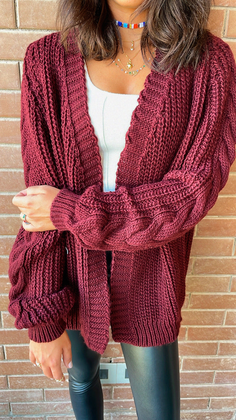 Burgundy Braided Sleeve Cardigan