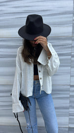 White Lined Linen Cropped Shirt