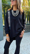 Black Cotton High Low Sweater