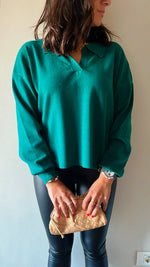 Teal Loose Collard Knit