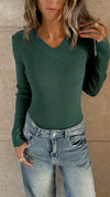 Teal V-Neck Contour Elevated Pullover