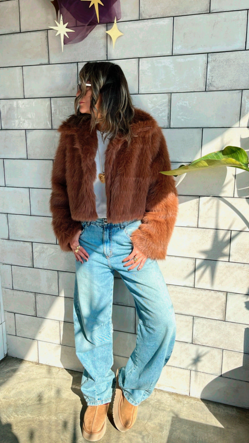 Camel Faux Fur Cropped Jacket