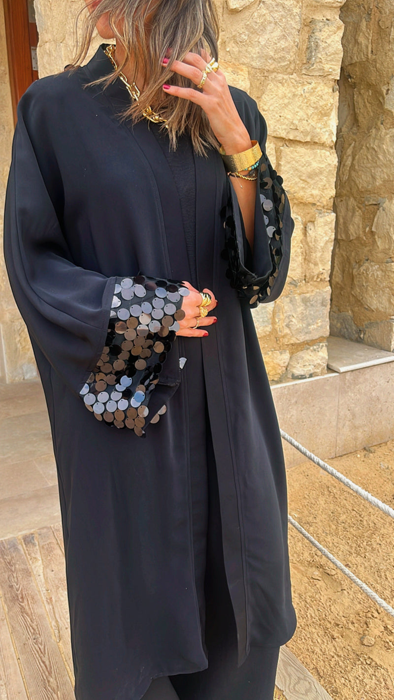 Black Fancy Embellished Kimono