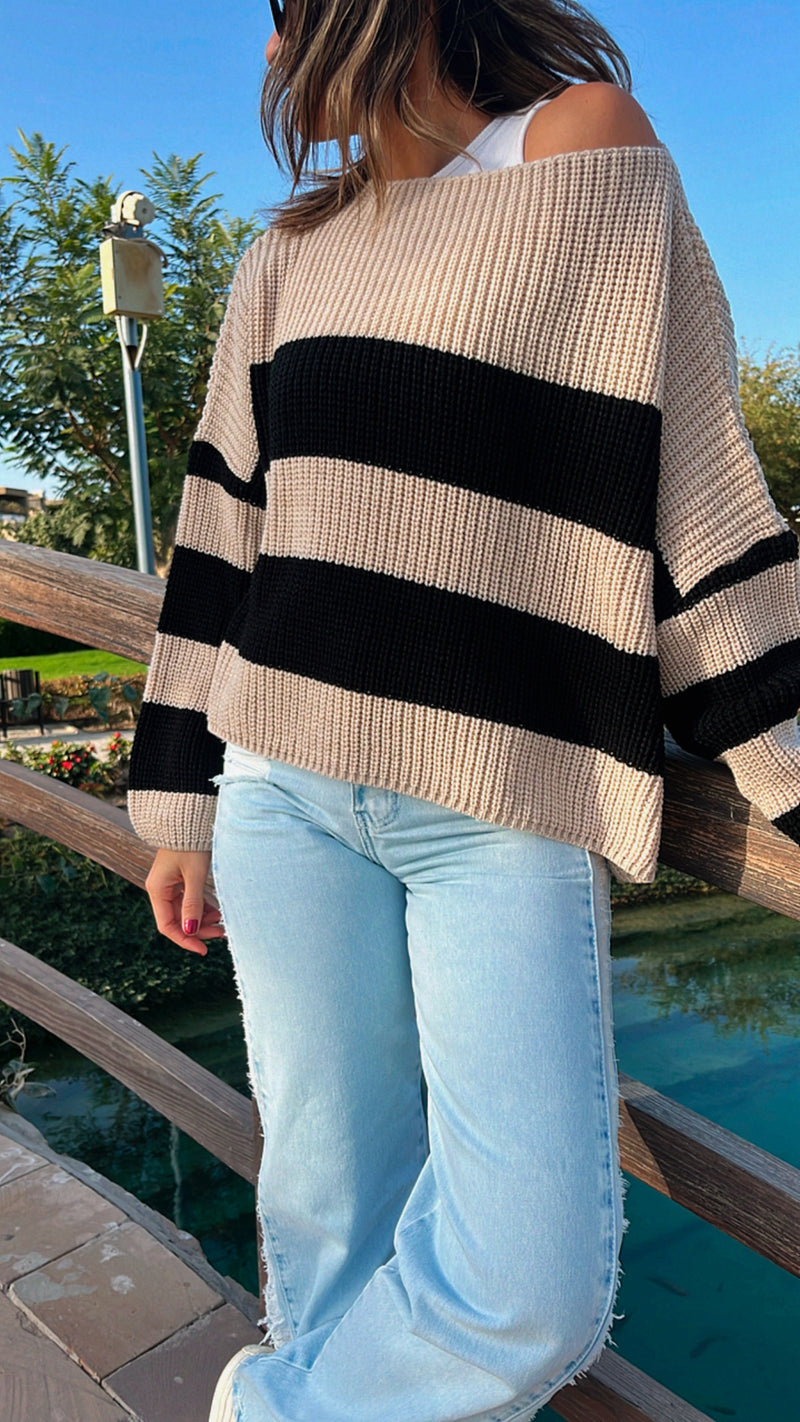 Beige Chunky Striped Knit