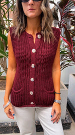 PREORDER Burgundy Golden Button Knit Vest