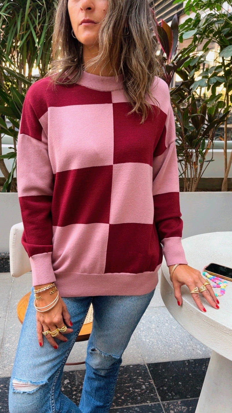 PREORDER Pink & Burgundy Checkmate Knit