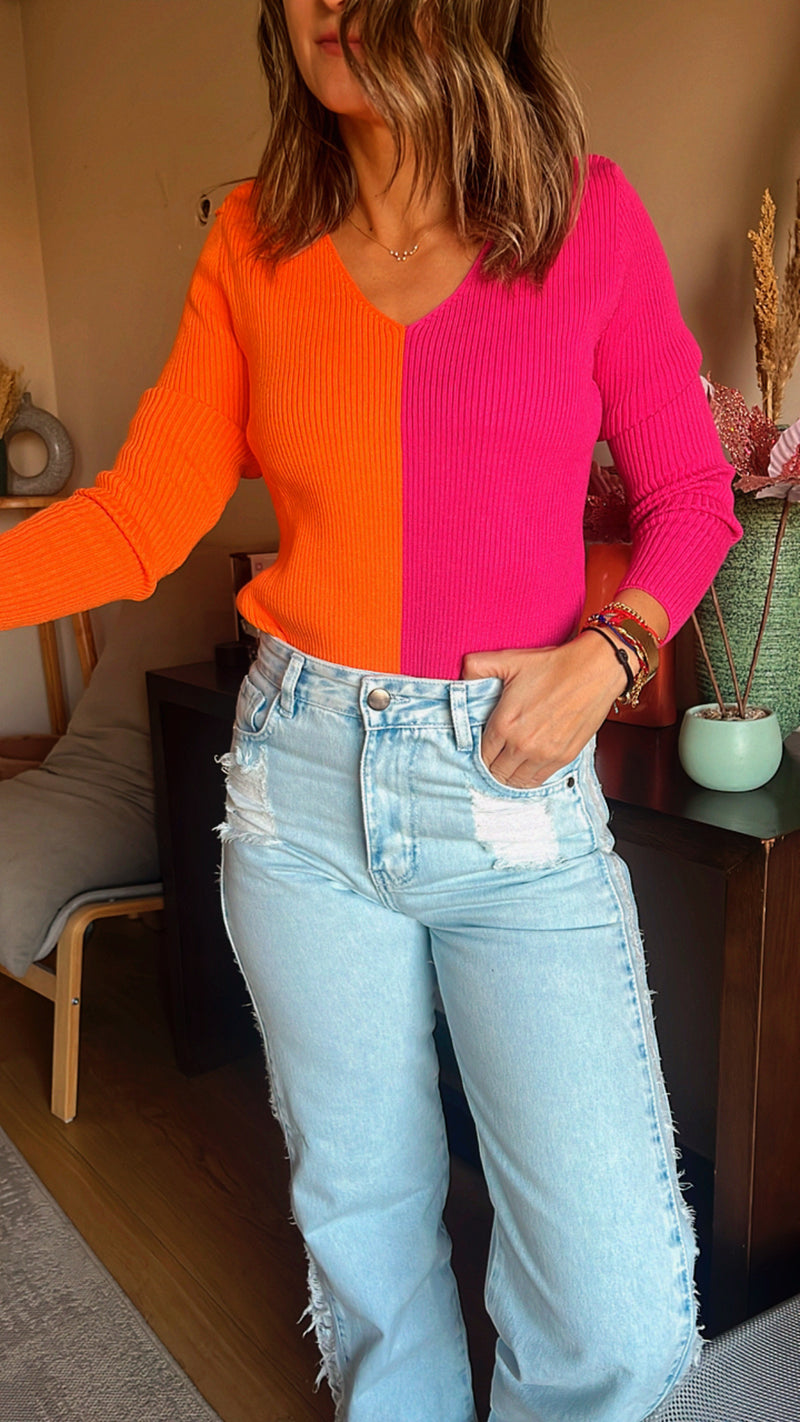 Orange Halftime Colorblock Knit