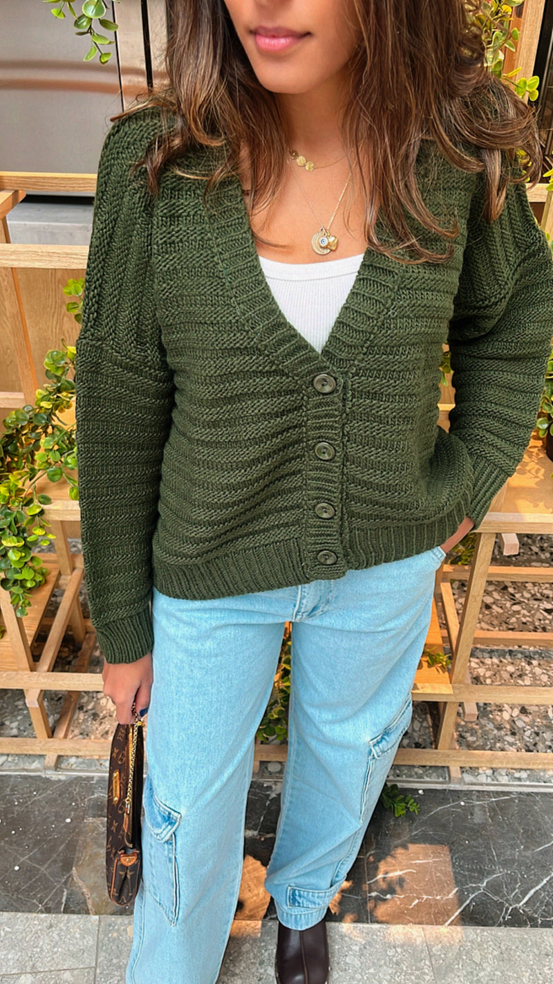 Olive V Cropped Knit Cardi