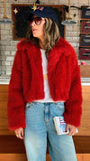 Red Faux Fur Cropped Jacket