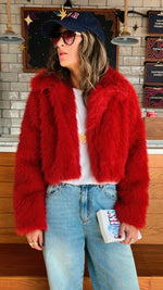 Red Faux Fur Cropped Jacket