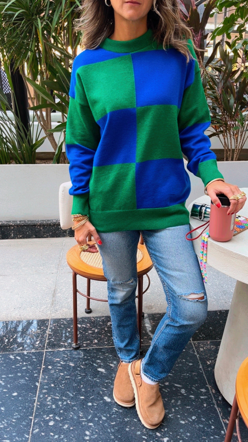 PREORDER Blue & Green Checkmate Knit