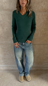 Teal V-Neck Contour Elevated Pullover