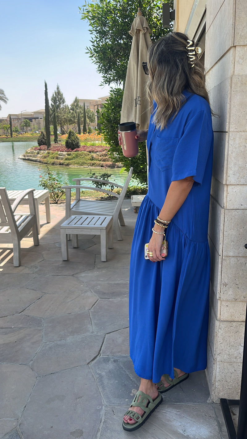 Blue Collared Maxi Dress