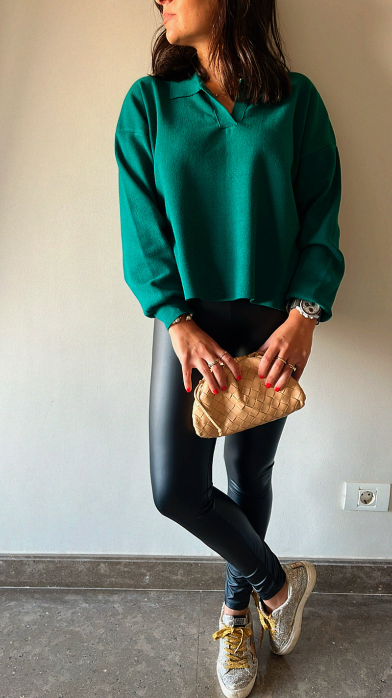 Teal Loose Collard Knit