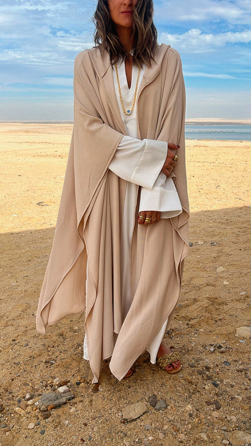 Beige Hooded Shawl Cardi